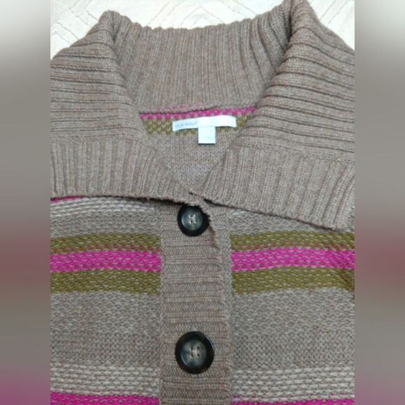 Old Navy 3/4 Sleeve Button Knit Cardigan w/ Collar, Small Taupe, fuchsia &olive - Picture 2 of 10